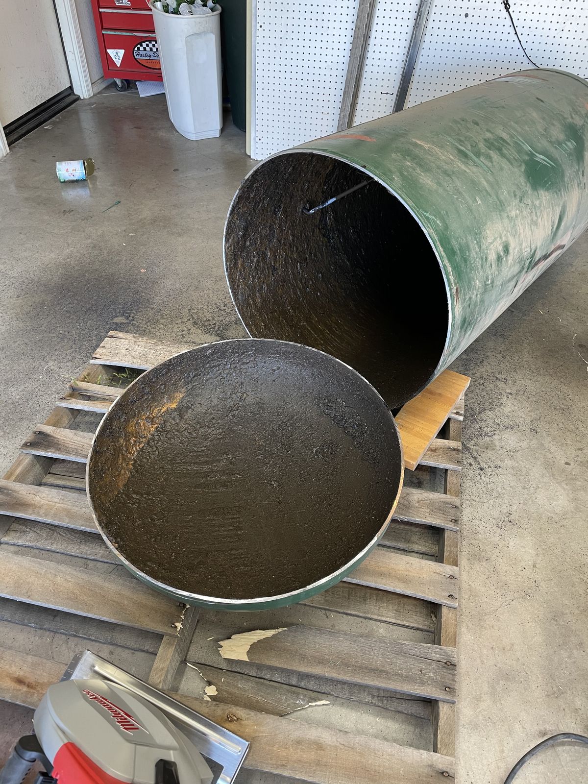 Tank cut open. The green one becomes the base.