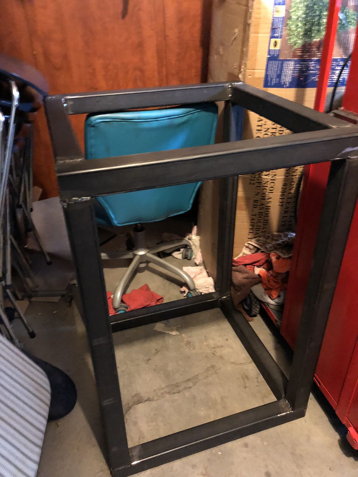 Welded steel frame.